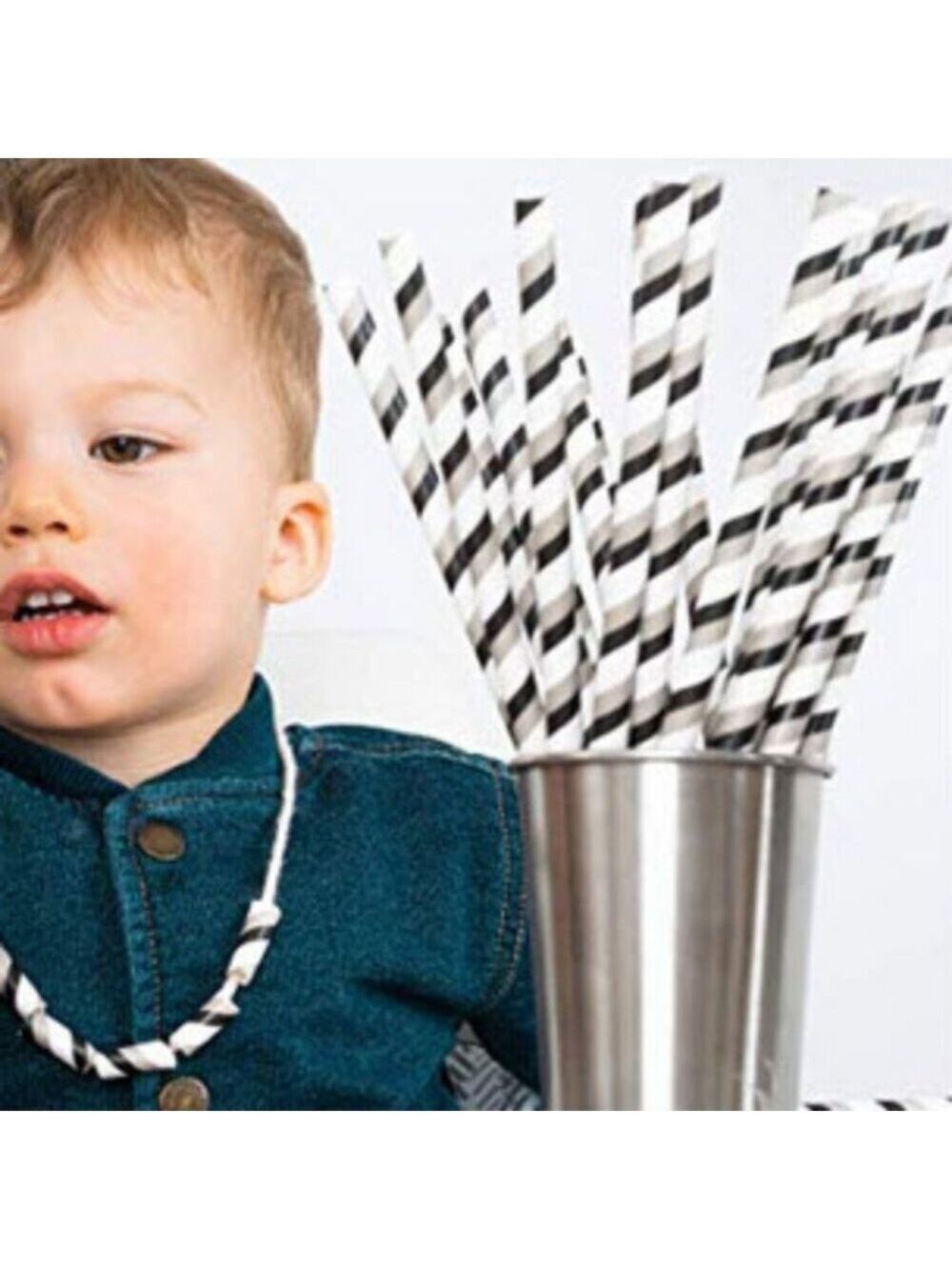 Black & Grey Pinstripe wide Party straws - Picture 8 of 8